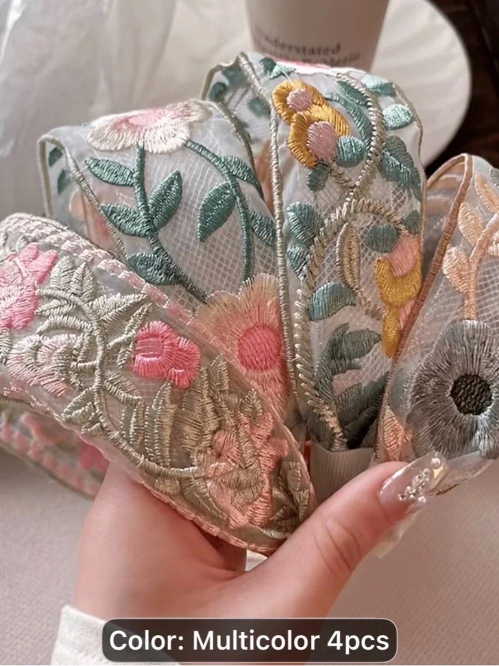 4 pcs Embroidered Floral Padded Headband - Multicolor